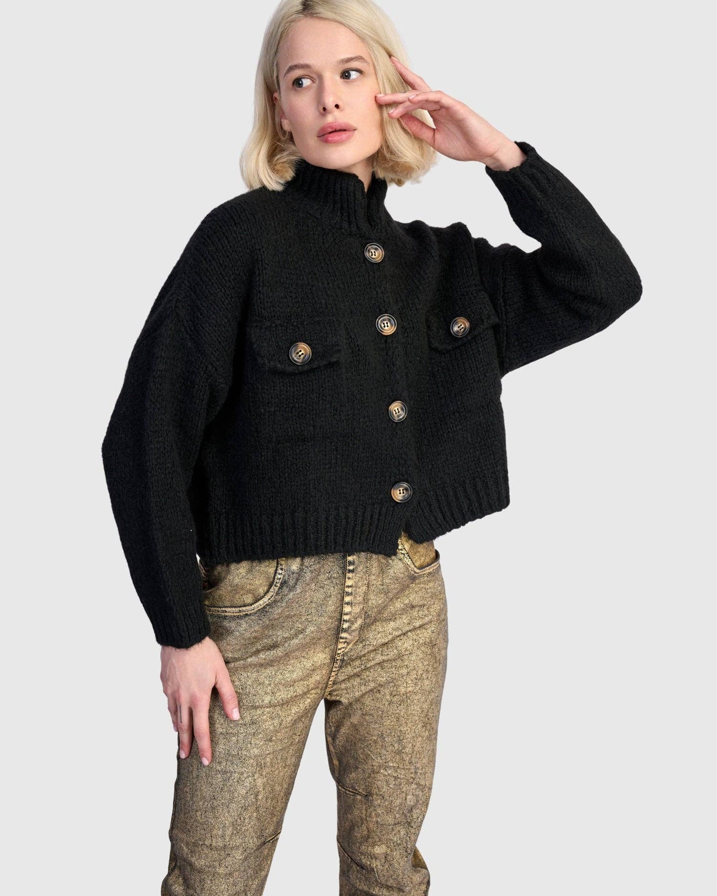 Trucker Cardigan, Black: BLACK / L (US 14-16)