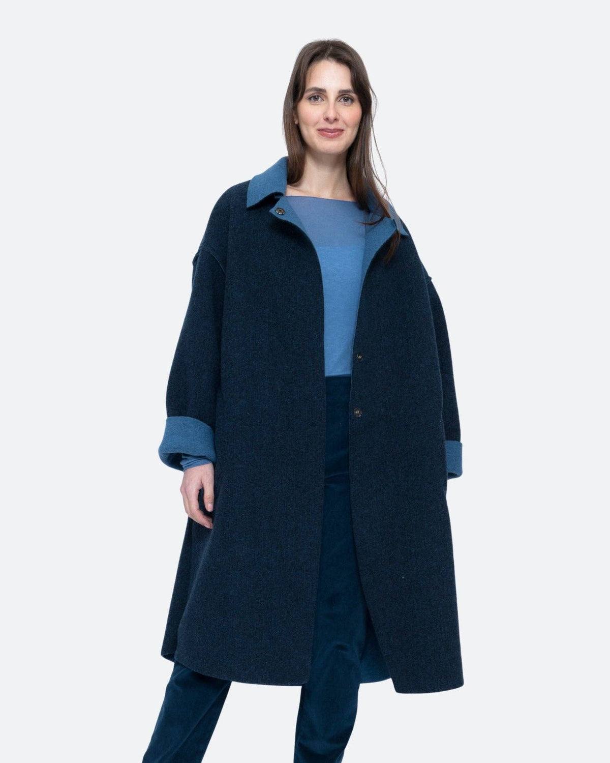 Blueberry Two Tone Overcoat, Navy: BLUE / ONE SIZE