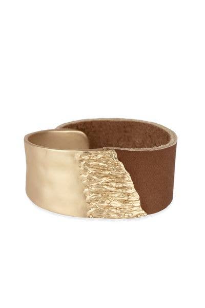 Leather Metal Statement Bracelet: Black gold