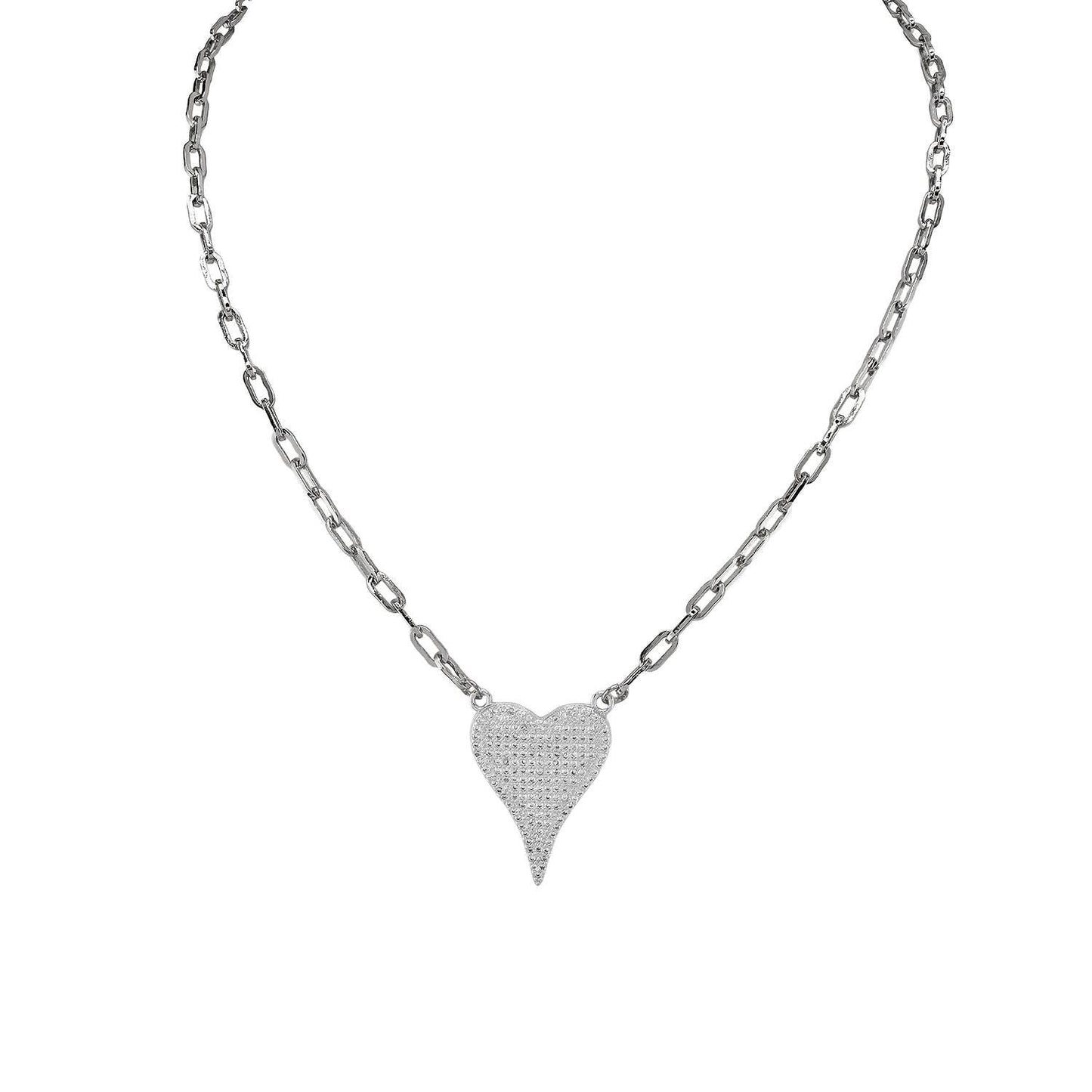Aimee Paperclip Cubic Zirconia Heart Necklace : Green / 18"