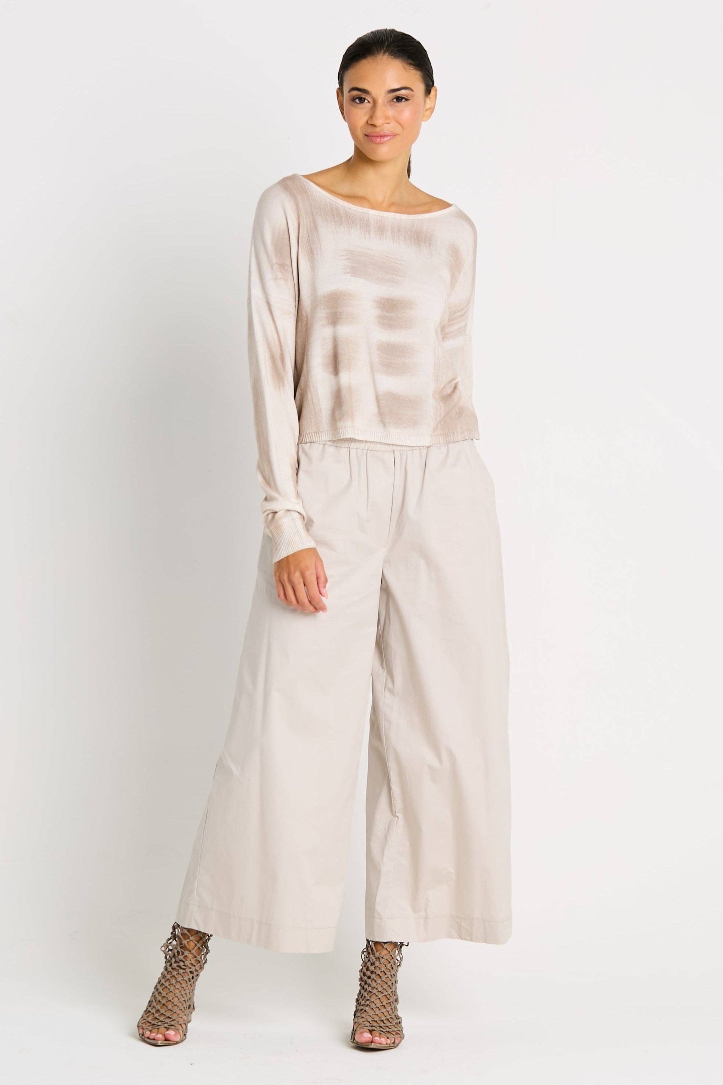 Pima Cotton Paintbrush Sweater - White/Putty