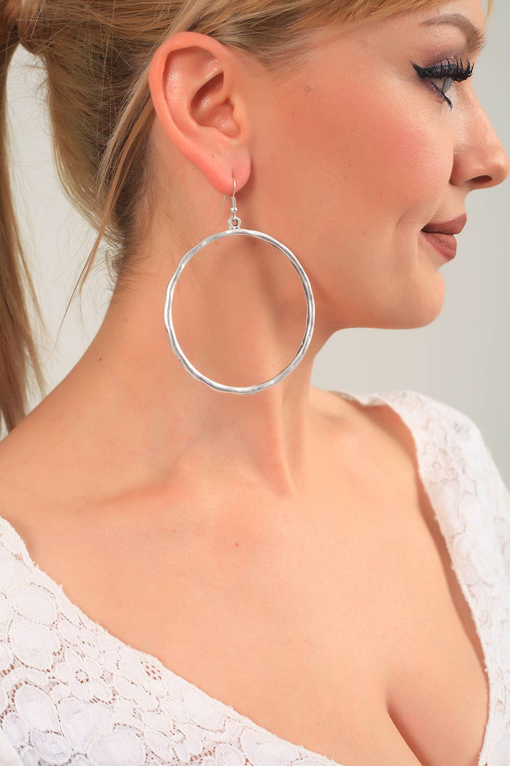 Antique Silver Plated Circle Earrings