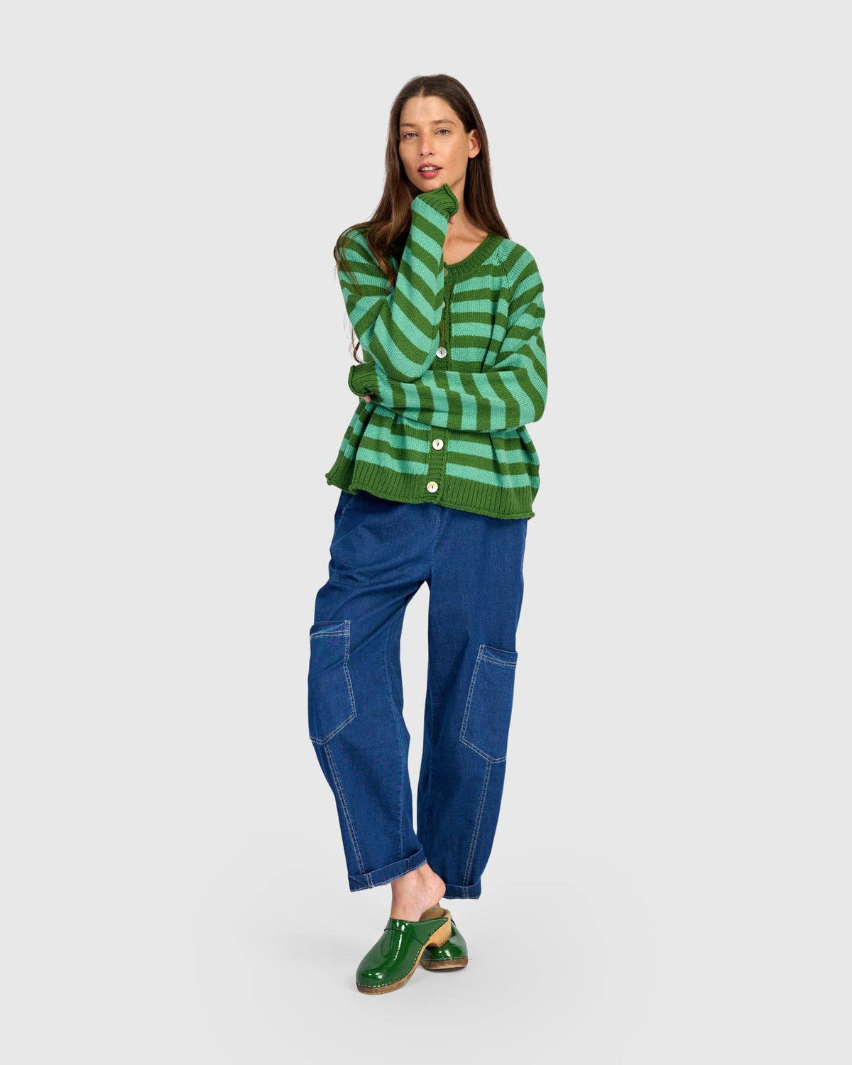 Sunny Stripe Cardigan, Green: Green / ONE SIZE