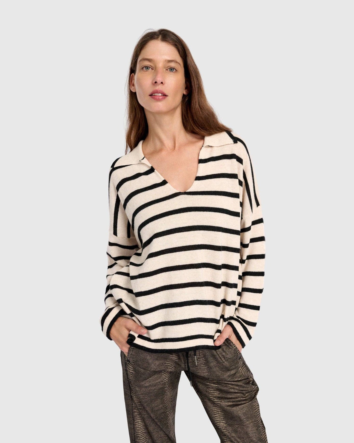 Surfside Collared Sweater, Cream Stripes: Stripes / ONE SIZE