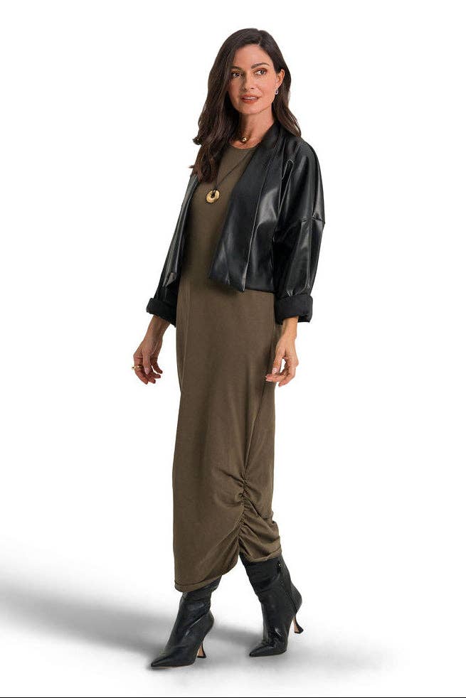 Cotton Lycra Ruched Tank Dress - Turtle: 1