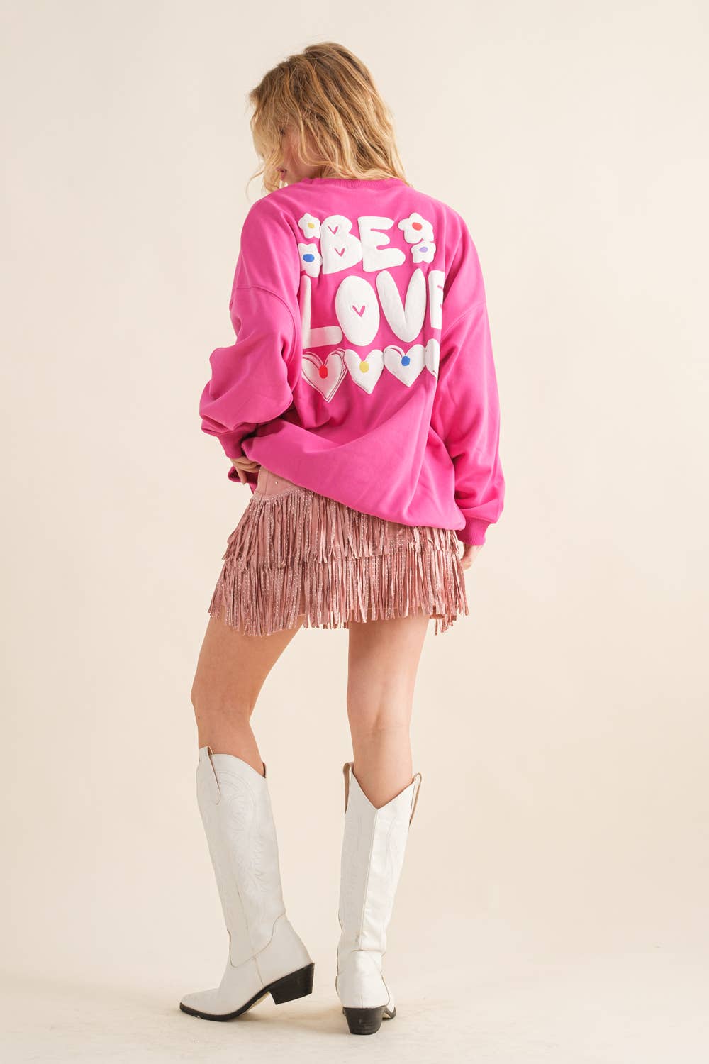 32372T - French Terry Graphic Pullover Sweatshirt: HOT PINK / LARGE