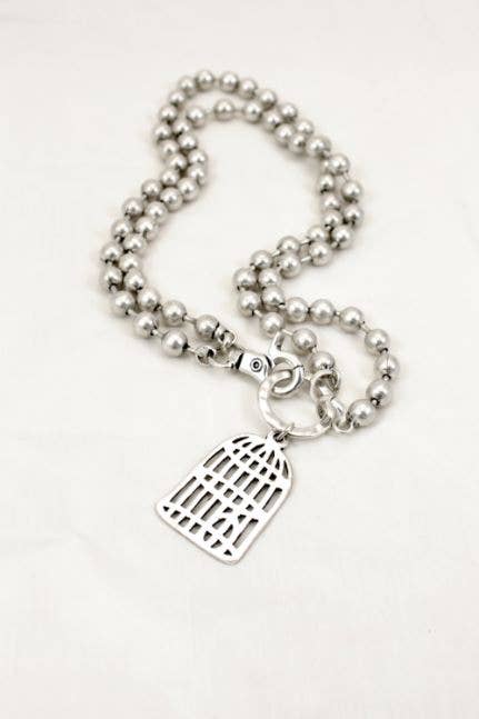 Convertible Short or Long Silver Ball Chain with Bird Cage -The Classics Collection- N2-885