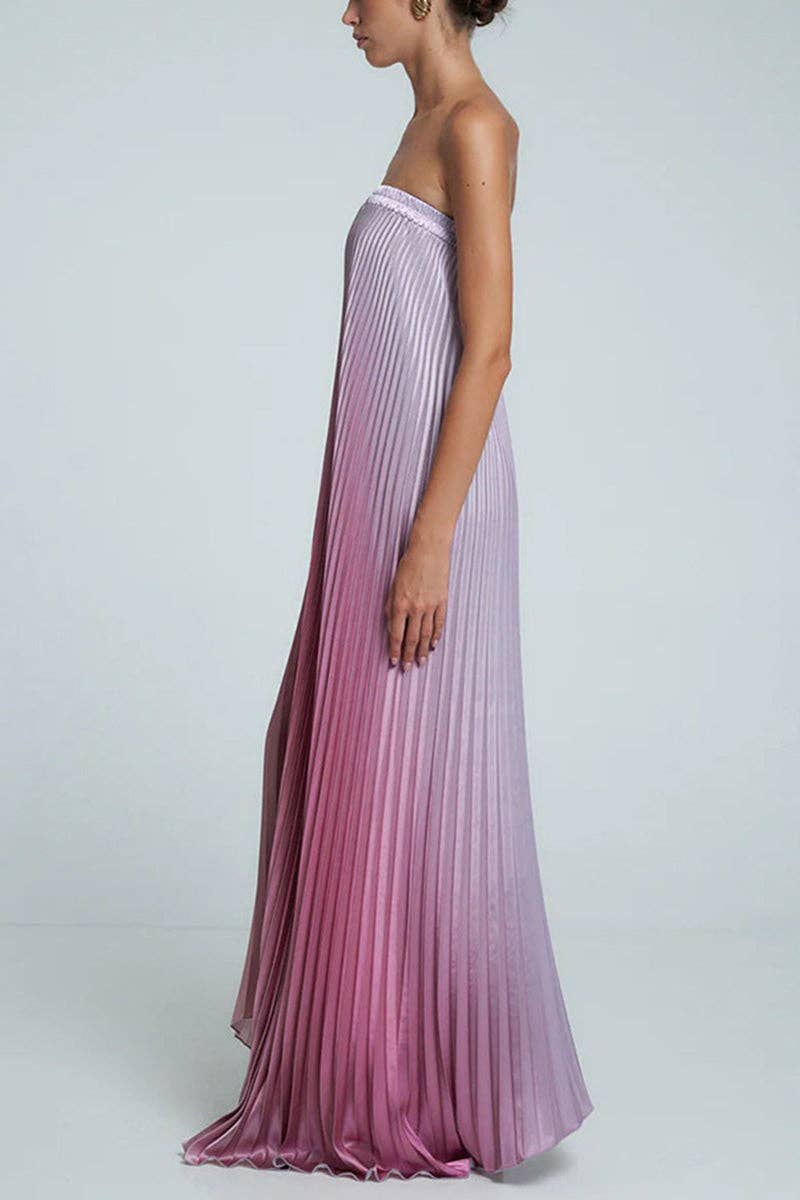 Strapless Pleated Evening Gown: PURPLE / L