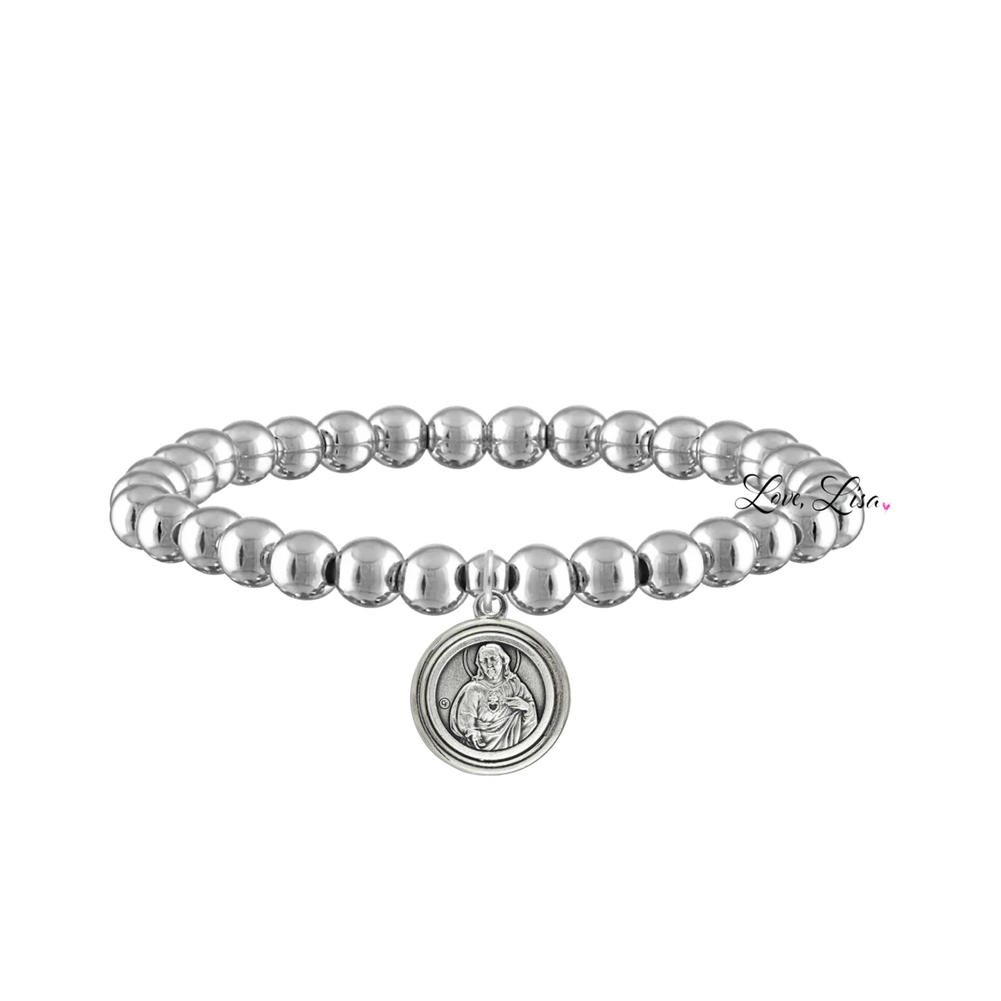 Catholic Medal Saint Stretch Bracelets  & Prayer Cards: Silver / St. Christopher