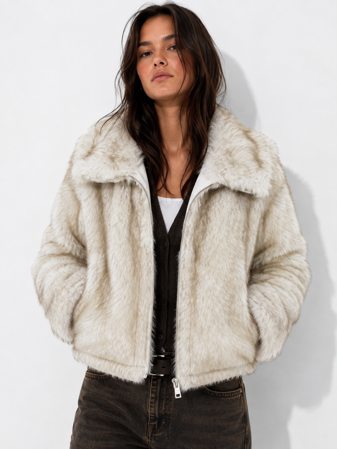 Dumbo Reversible Faux Fur & Leather Bomber Jacket Fur Jacket: Black/Brown / L/XL