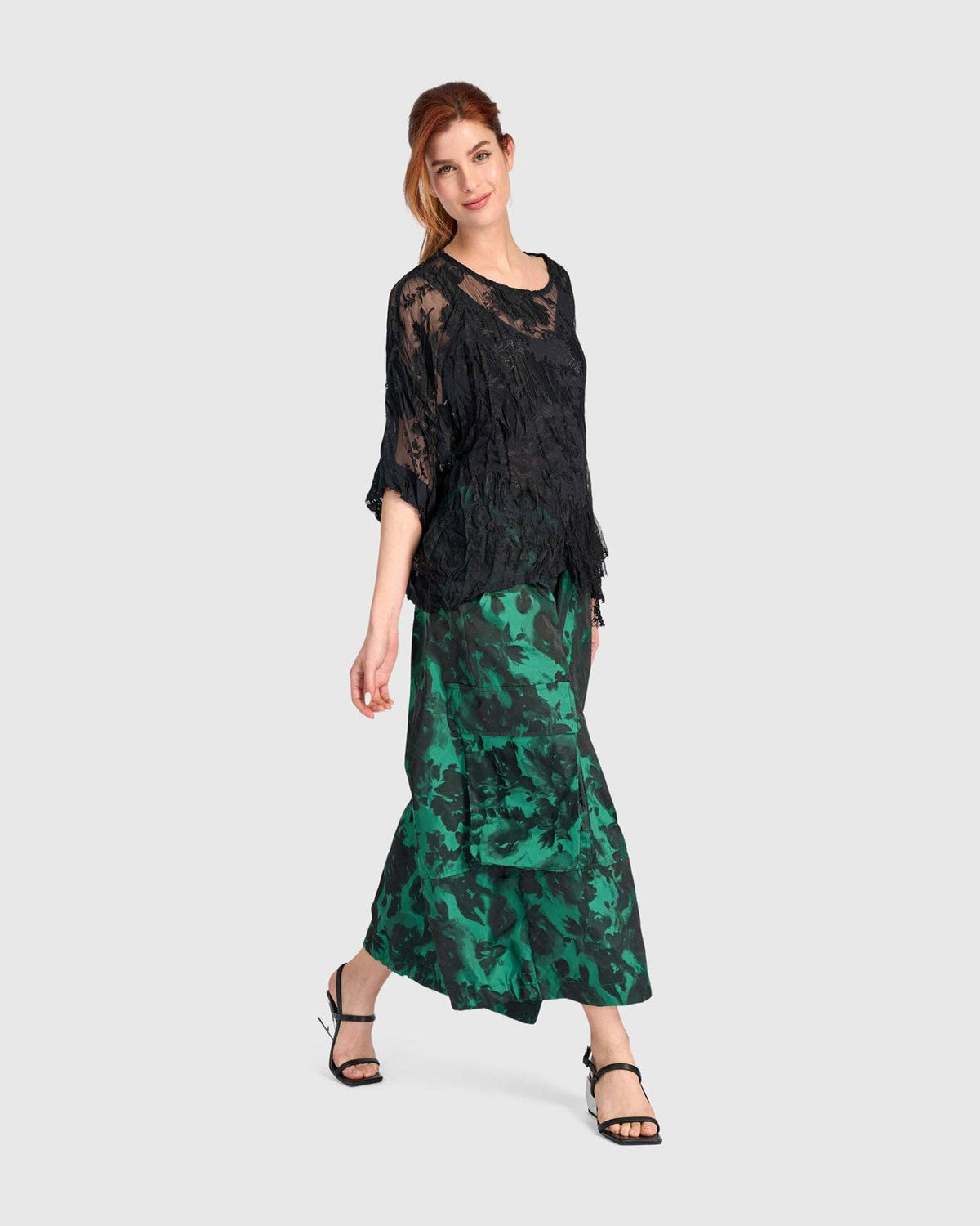 Jacquard Wide Cargo Pants, Emerald: Emerald / 2 (US 8-10)