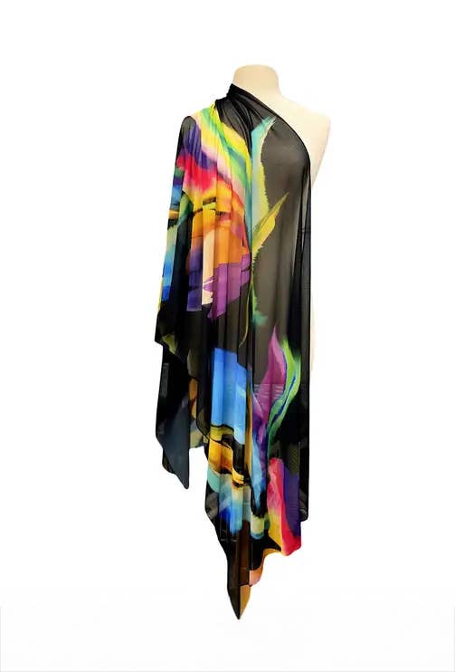 GLORY Long & Wide Print Mesh Shawl Stole Wrap - Elana Kattan
