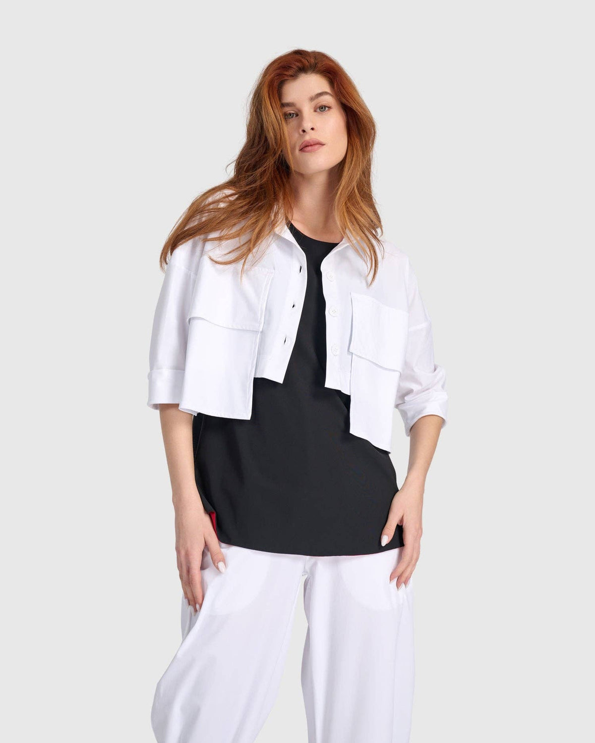 Tekbika Crop Utility Topper, White: White / 3 (US 10-12)