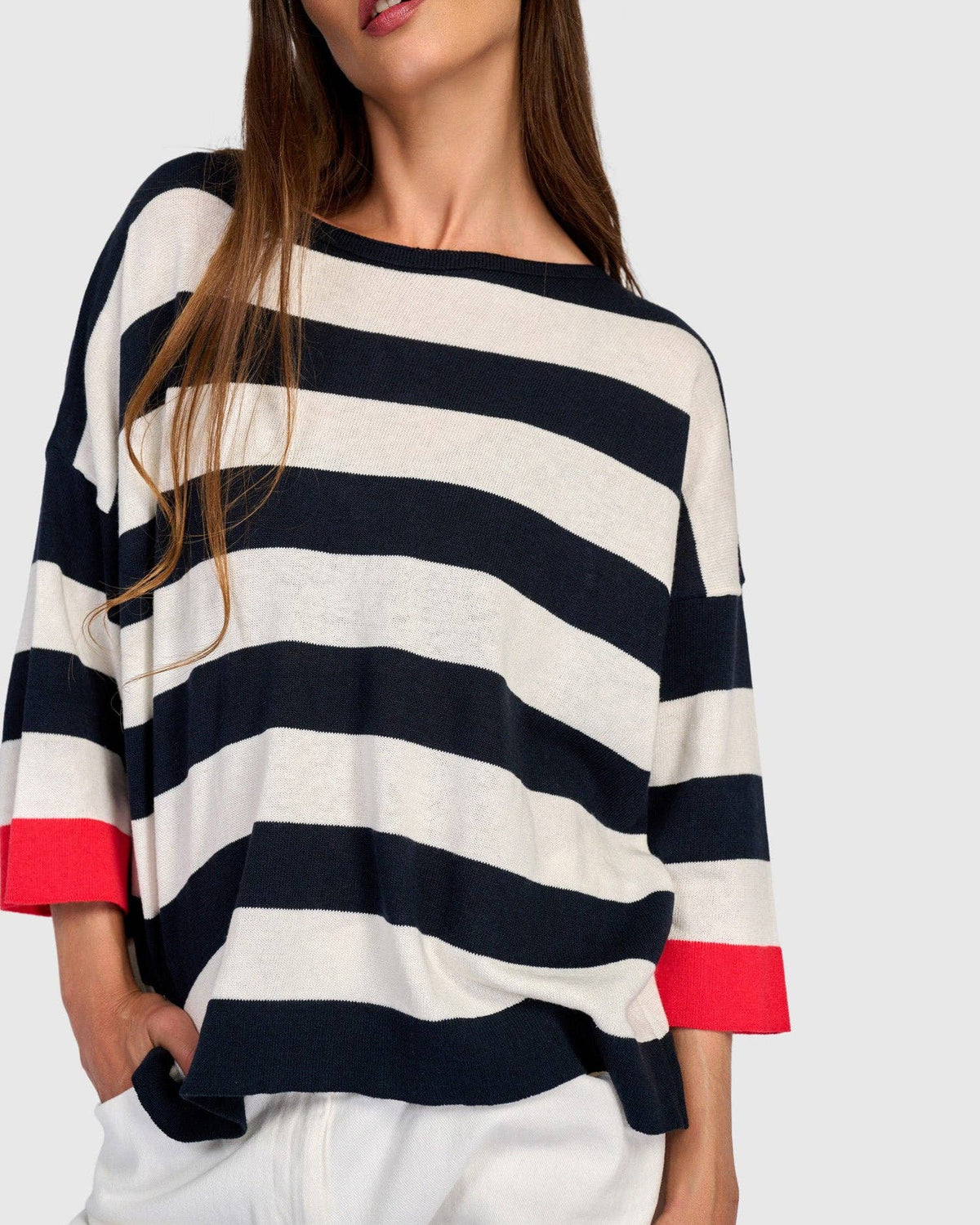 Jetty Striped Sweater, Red Trim: Red / ONE SIZE