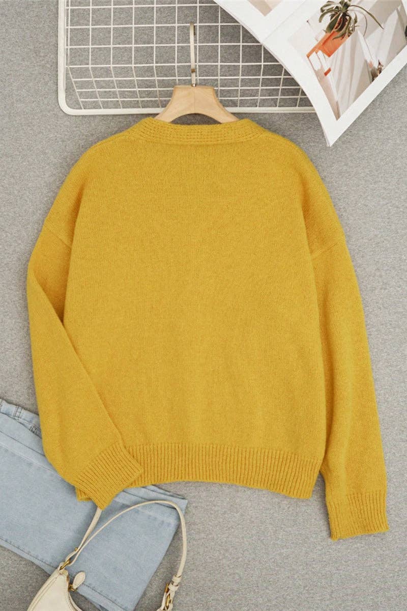 Bee Embellished Button-Up Cardigan: YELLOW / L