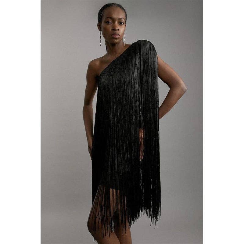 Elegant Fringe Party Dress Simple Flowing Evening Gown: Gold / M
