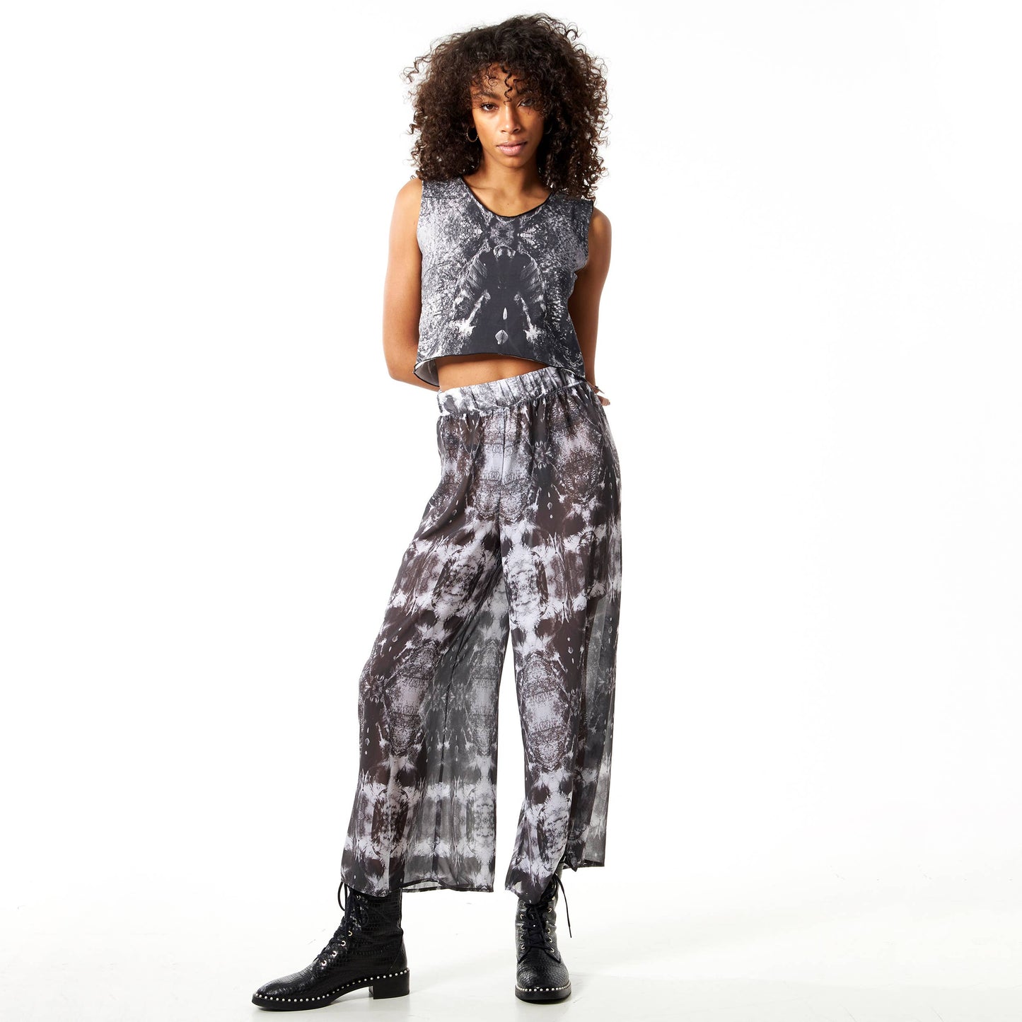 Babs Semi Sheer Wide Leg Pant - Nature Print: S