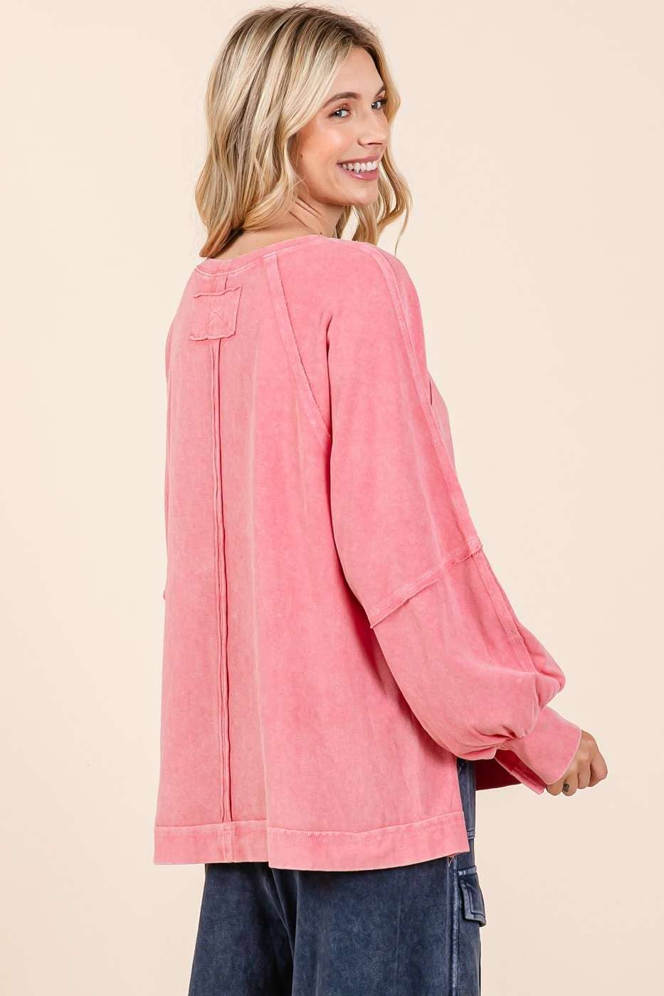 Mineral Wash Raglan Long Sleeve Oversized Top S15303