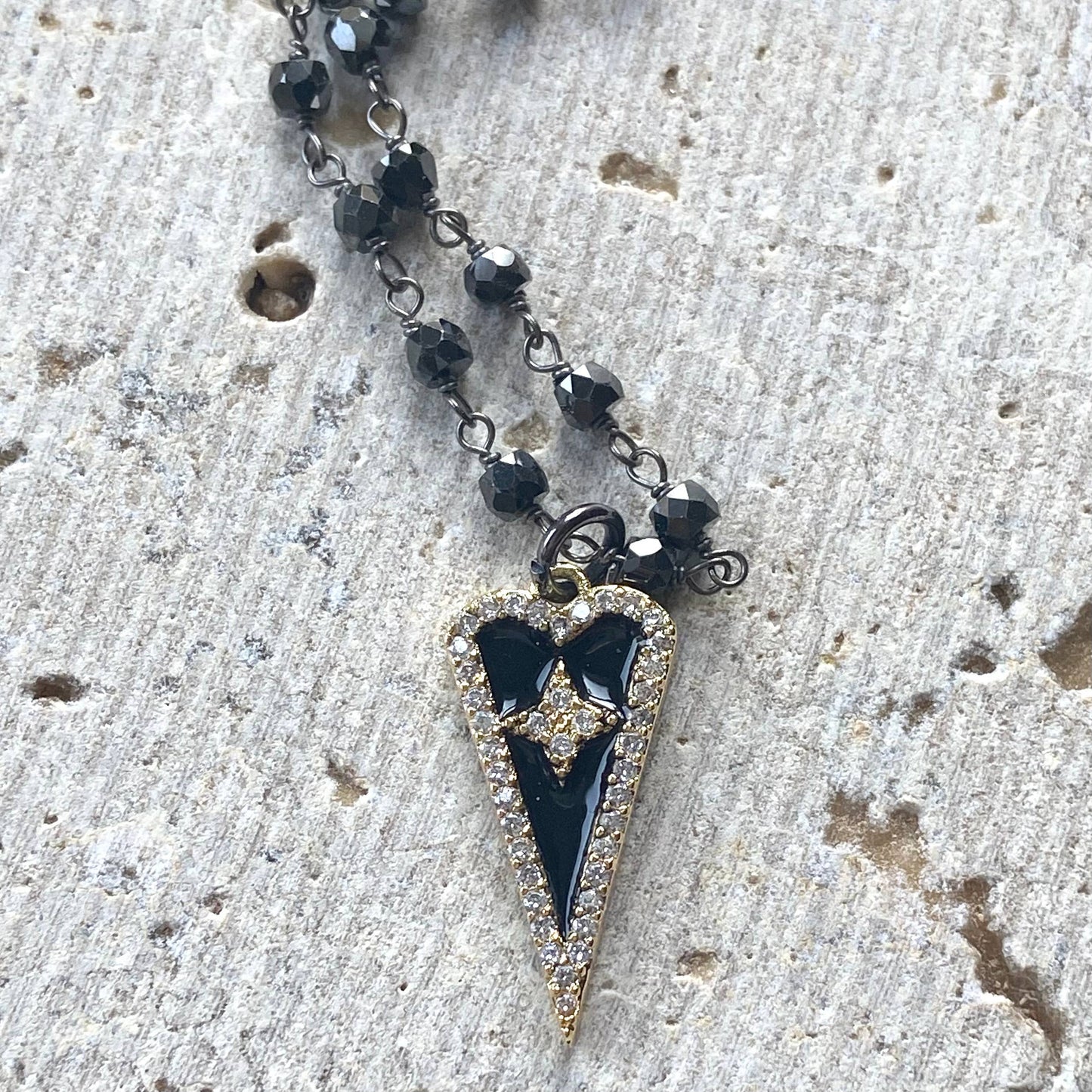 Eye heart trendy boutique necklace layering salon jewelry: 19” / Black crystal heart