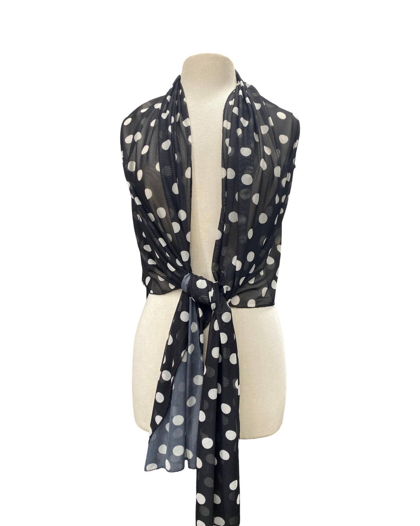 TARA Long & Wide Polka Dot Print Mesh Shawl Stole Wrap - Elana Kattan