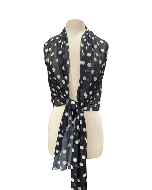 TARA Long & Wide Polka Dot Print Mesh Shawl Stole Wrap - Elana Kattan