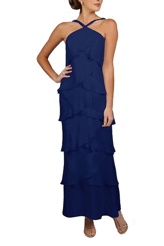 Eliza j beaded deals halter tiered chiffon gown