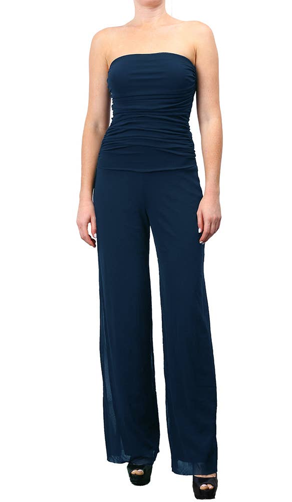 MAXIMA Strapless Ruched Bodice Jumpsuit - Navy