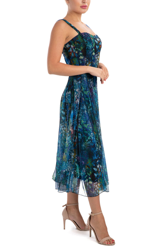 QUELLA Sleeveless Tea Length Fit N Flare Paneled Dress - Elana Kattan