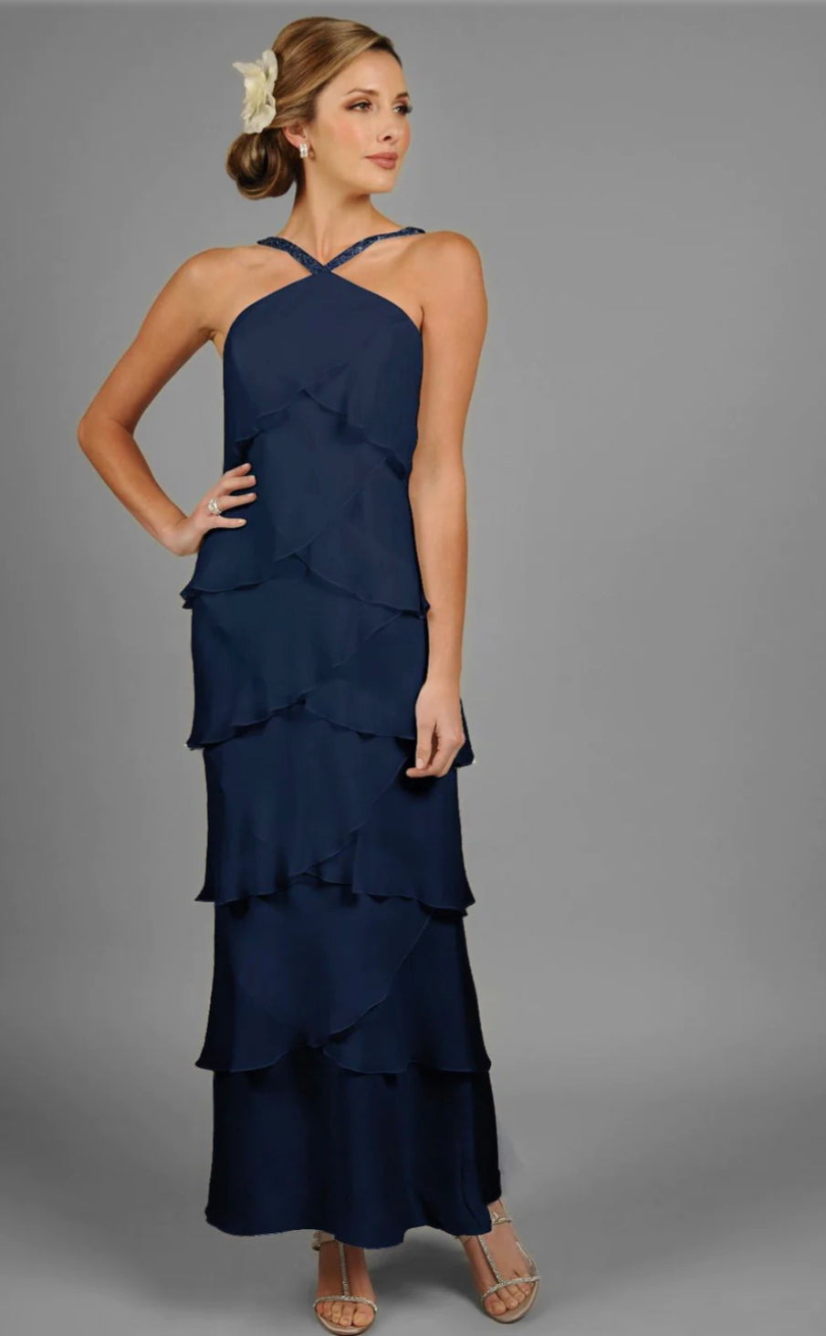 Beaded Halter Tiered Sheath Dress - Alexander by Daymor